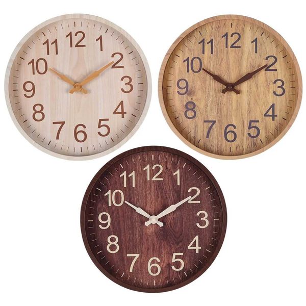 Wood 12 Wall Clock Silent Modern Round Hanging Clocks Elegant Bedroom Hallway Home Office Decoration M250212