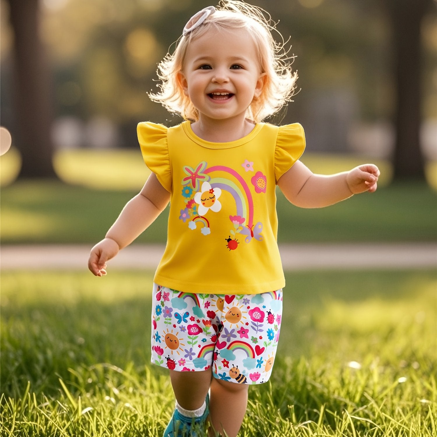 TEMU Summer Baby Girl Clothes Set Cute Print Short Sleeve T-shirt And Shorts Casual Infants Toddler Outfits, Outdoor