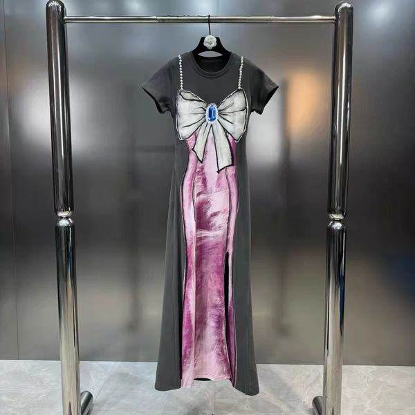 Women&#039;s Tanks Camis Fun Hand-painted Short Sleeved Pearl Suspender Personalized Beautiful Girl Butterfly Bow Slit Dress Trend