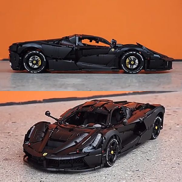 Highly difficult MOC Technical Black Super SportsCar Viva Hypercar Model Building Blocks Bricks Puzzle Toy Car For Boy Gifts