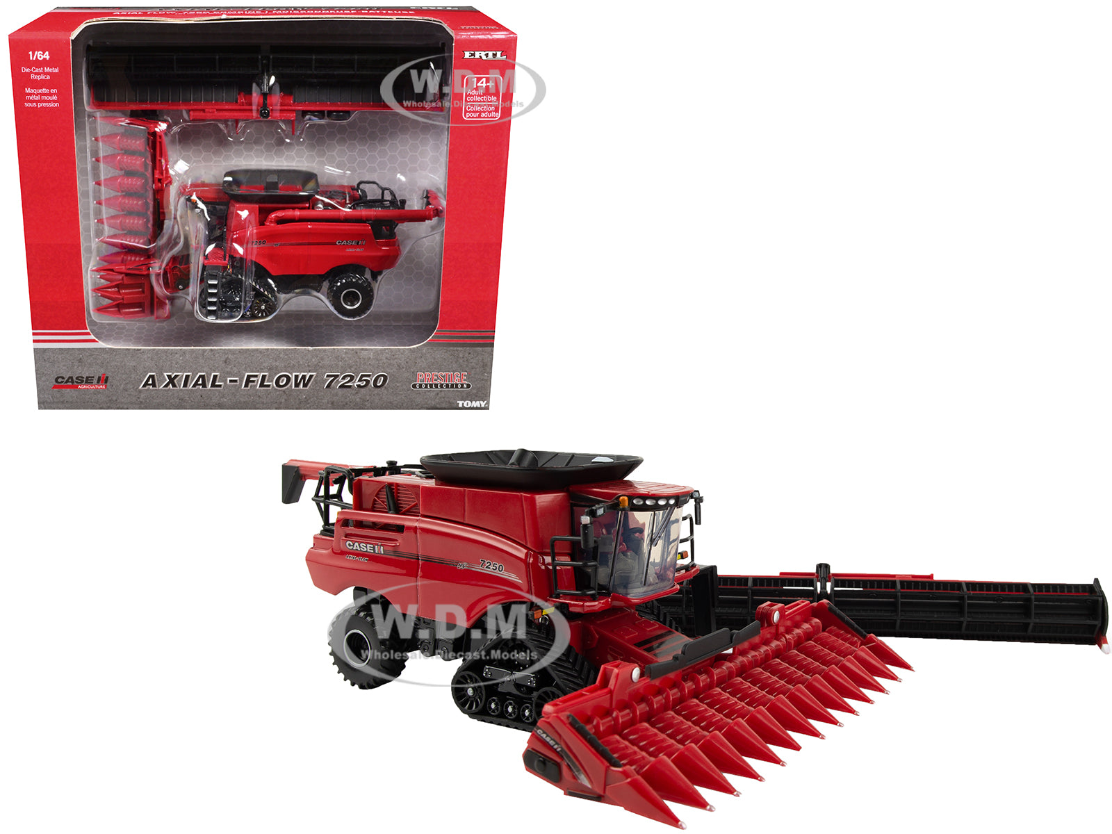 Case IH Axial-Flow 7250 Combine with 12-Row Corn Head and Draper Grain Head Red "Prestige Collection" 1-64 Diecast Model by ERTL TOMY