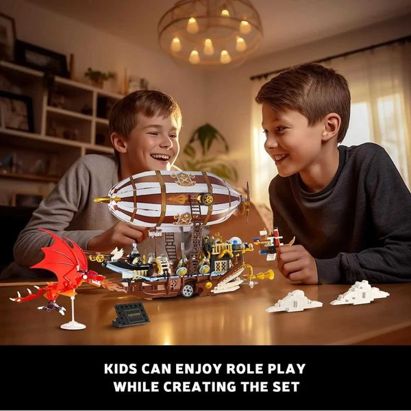Blocks Blocks 1283PCS Creative Airship Model Building Blocks Diy 3D Knights Airboat Bricks Toys Desktop Decoration Christmas Gifts For KidsY