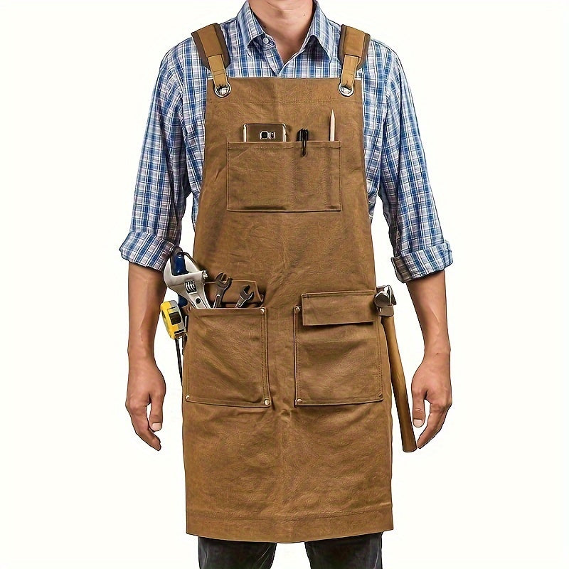 TEMU Woodworking Apron | 20oz Waxed Canvas Work Apron With 9 Tool Pockets | Heavy Apron With Magnetic Holders | Ideal Carpenter Gift For