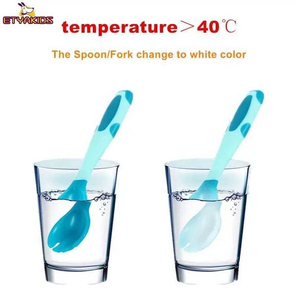 Cups Dishes Utensils The temperature sensor spoon fork is flexible and suitable for baby training feeding tablets flexible handles toddlers