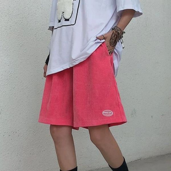 Summer New Corduroy Pink Shorts Men&#039;s Trend New Streetwear Loose Elastic Waist Short Trousers Casual Pants LGBT Men&#039;s Clothing