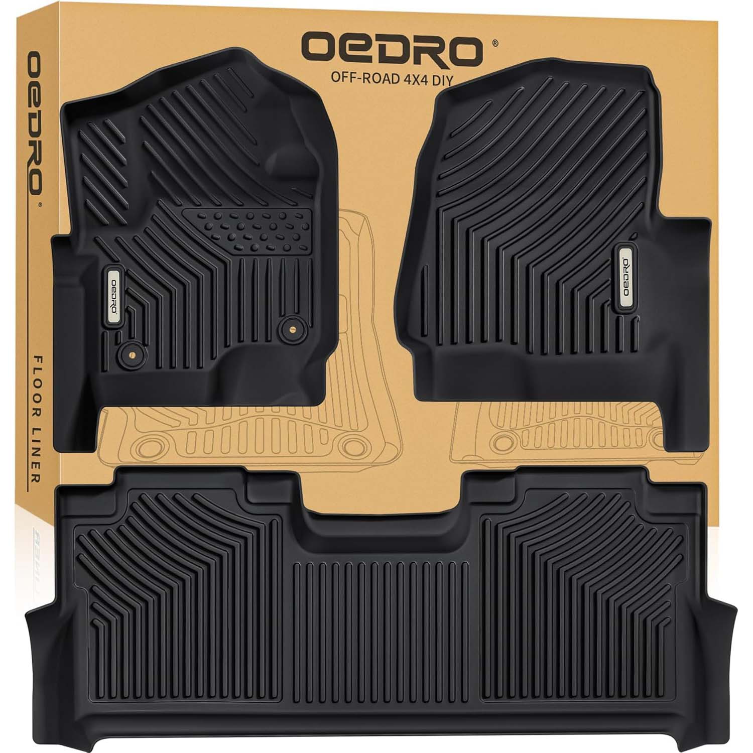 OEDRO Floor Mats for 2017-2025 Ford F-250 - F-350 Super Duty Crew Cab 1st Row Bucket Seat,Unique Black TPE All-Weather Guard Full Set Liners