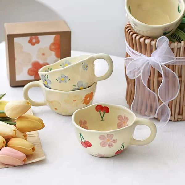 Ceramic Mugs Coffee Cups Hand Painted Irregular wer Milk Tea Cup Ins Korean Style Oatmeal Breakfast Mug Drinkware Kitchen