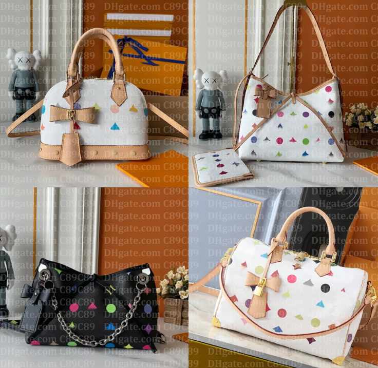 New women shoulder bag leather takashi murakami handbag luxury designer baguette canvas totes colorful waist bag composite lady beach clutch purse w