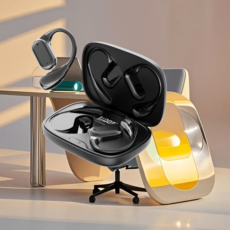 TEMU Wireless Earbuds With Digital Display Charging Case - High-fidelity Sound, Long , Low Latency, Non-in-ear Hook Design, Touch Volume Control,