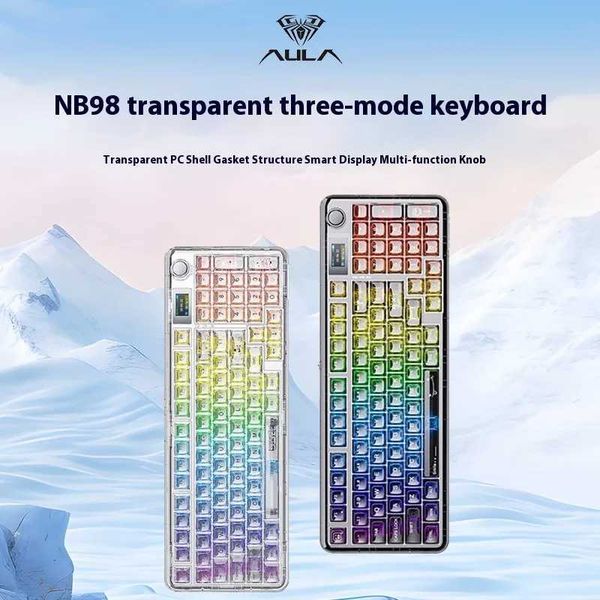 Keyboards AULA F-NB98 Mechanical Keyboard 3-Mode Multifunctional Knob Custom Screen Game Keyboard RGB Backlight Heat Exchange PC Game Consol