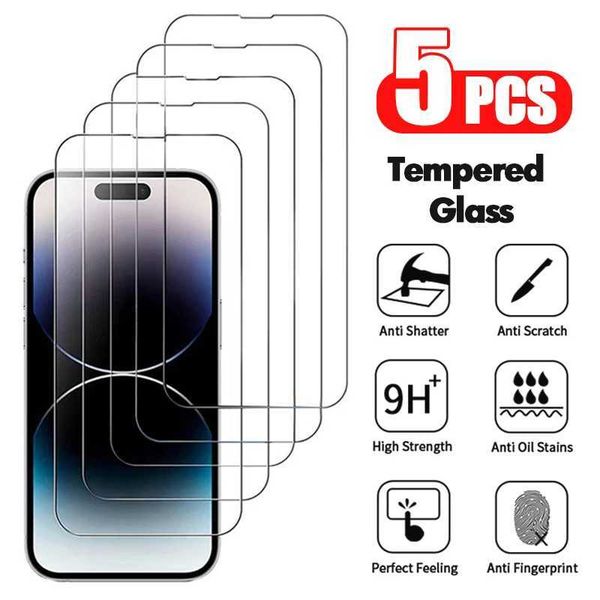 5pcs Tempered Glass For iPhone 14 13 12 11 Pro Max Screen Protector For IPhone 6 6s 7 8 15 Plus SE X XS XR 14Pro Glass Film O250116