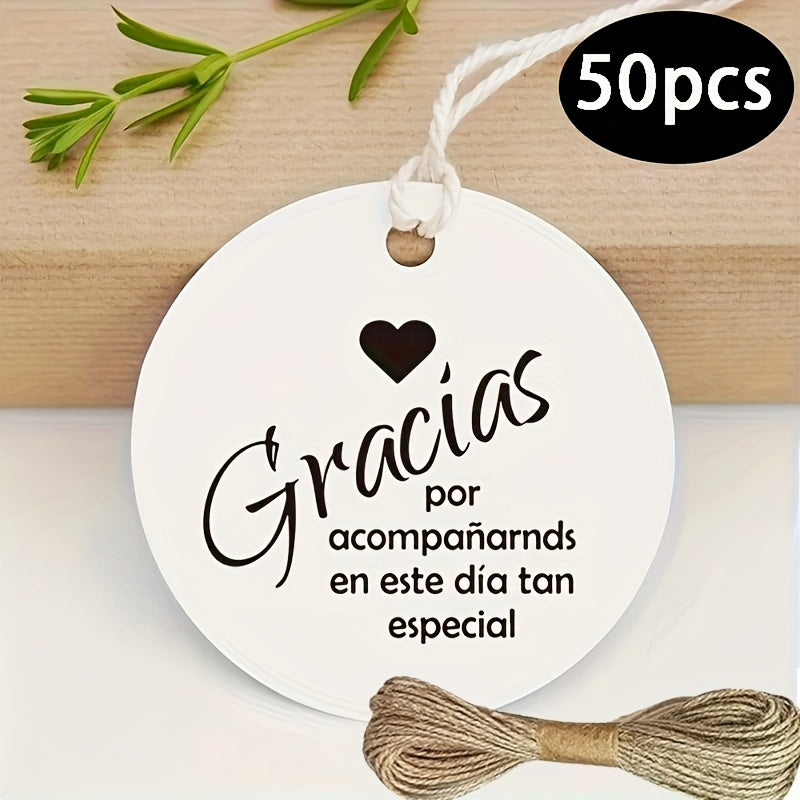 TEMU 50pcs Spanish Thank You Tags With Twine - Elegant Cursive Script & Heart Symbol On White Background For Weddings, Birthdays, Anniversaries, ,