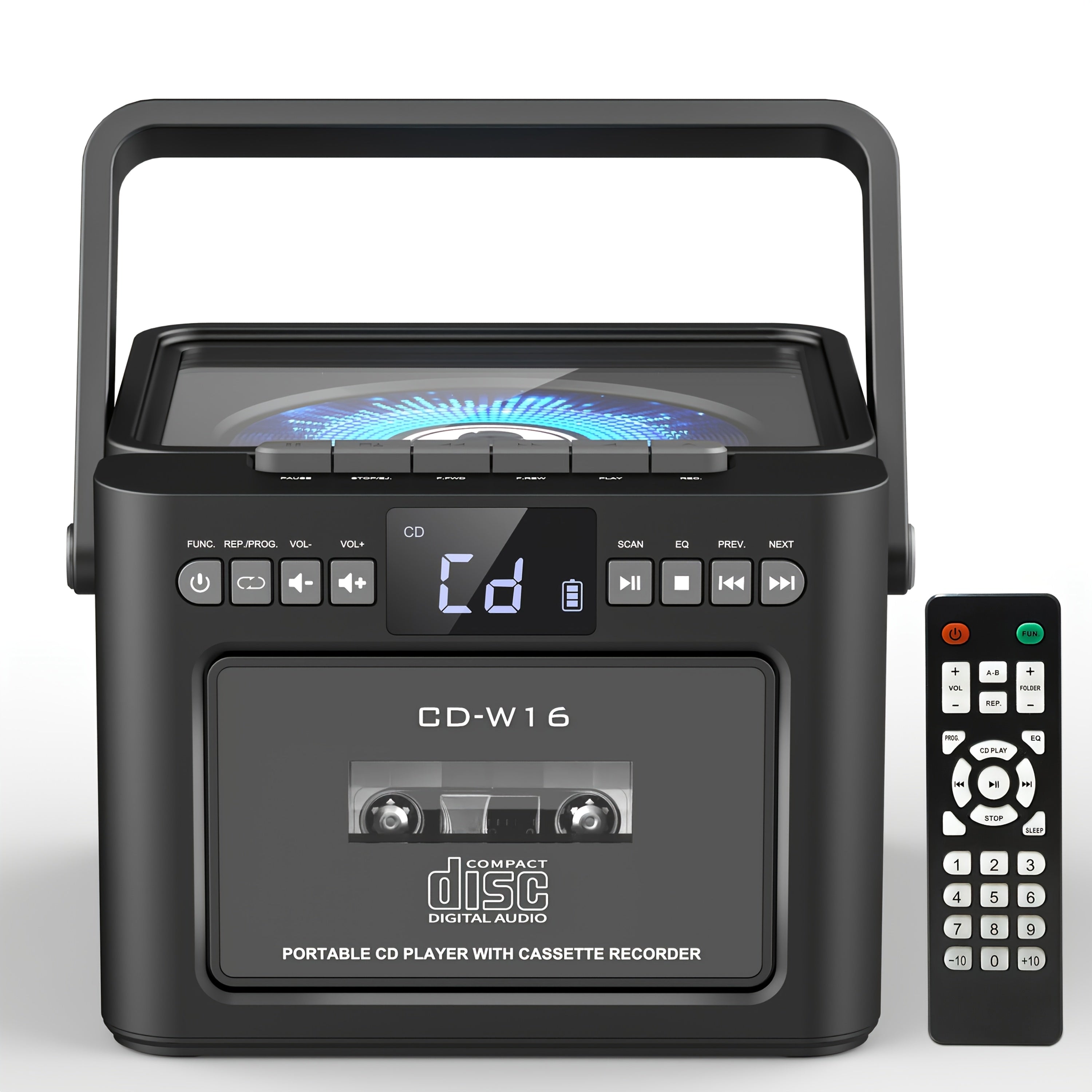 TEMU Boombox Cassette Cd Player With 5000mah Battery, 5w Dual Stereo Speakers, Rechargeable Cd Player With Fm Radio, Remote Control, Tape Recording,