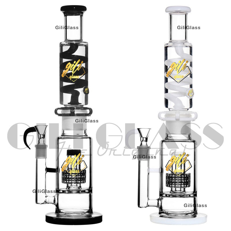 15.5 inches hookahs Double Matrix Perc Glycerin Freezable Coil Tube bong glass water pipe build a bubbler smoking heady Oil Dab Rig Condenser Coil