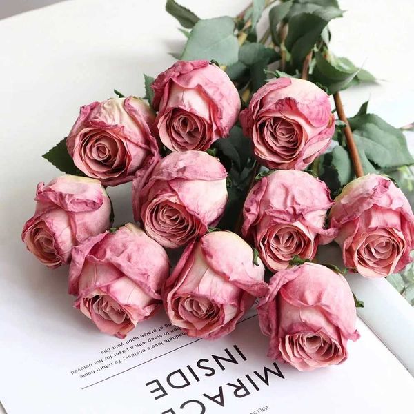 Long Branch Artificial Burnt Edge Rose Buds Wedding Home Vase Decoration Ornaments Photography Props Table Decor Fake Flowers Y240801