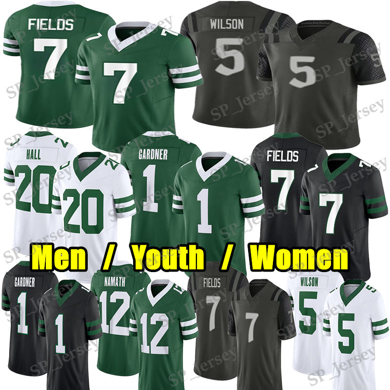 #7 Justin Fields Football Jersey #5 Garrett Wilson Sauce Gardner Breece Hall Quinnen Williams Joe Namath Brady Cook Chrebet Jermaine Johnson II Arma