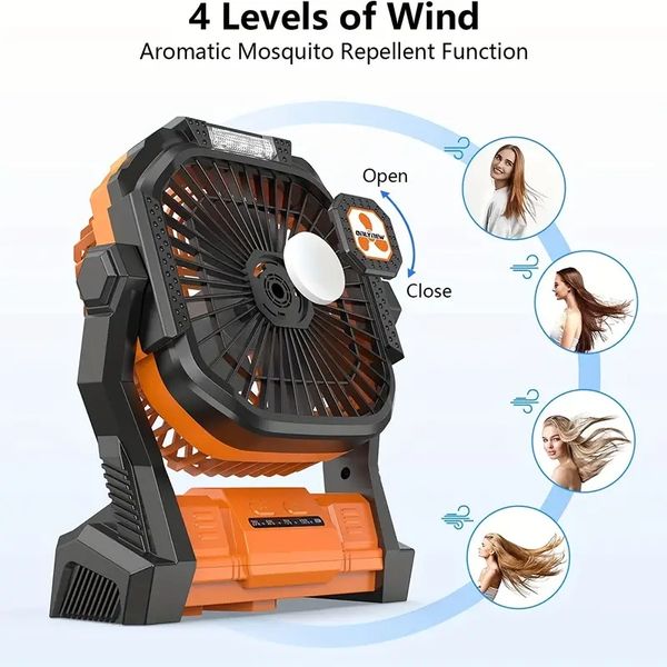 Personal Fan Camping Fan With LED Lantern, Up To 25H Portable Rechargeable Battery Operated Fan With Hook, 4 Speeds 3 Light Modes, USB Desk