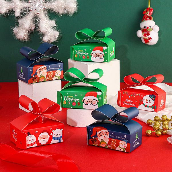 Christmas Kraft Goody Gift Boxes Xmas Party Paper Treat Candy Boxes With Bow for Santa Christmas Eve Favor Supplies MJ0815