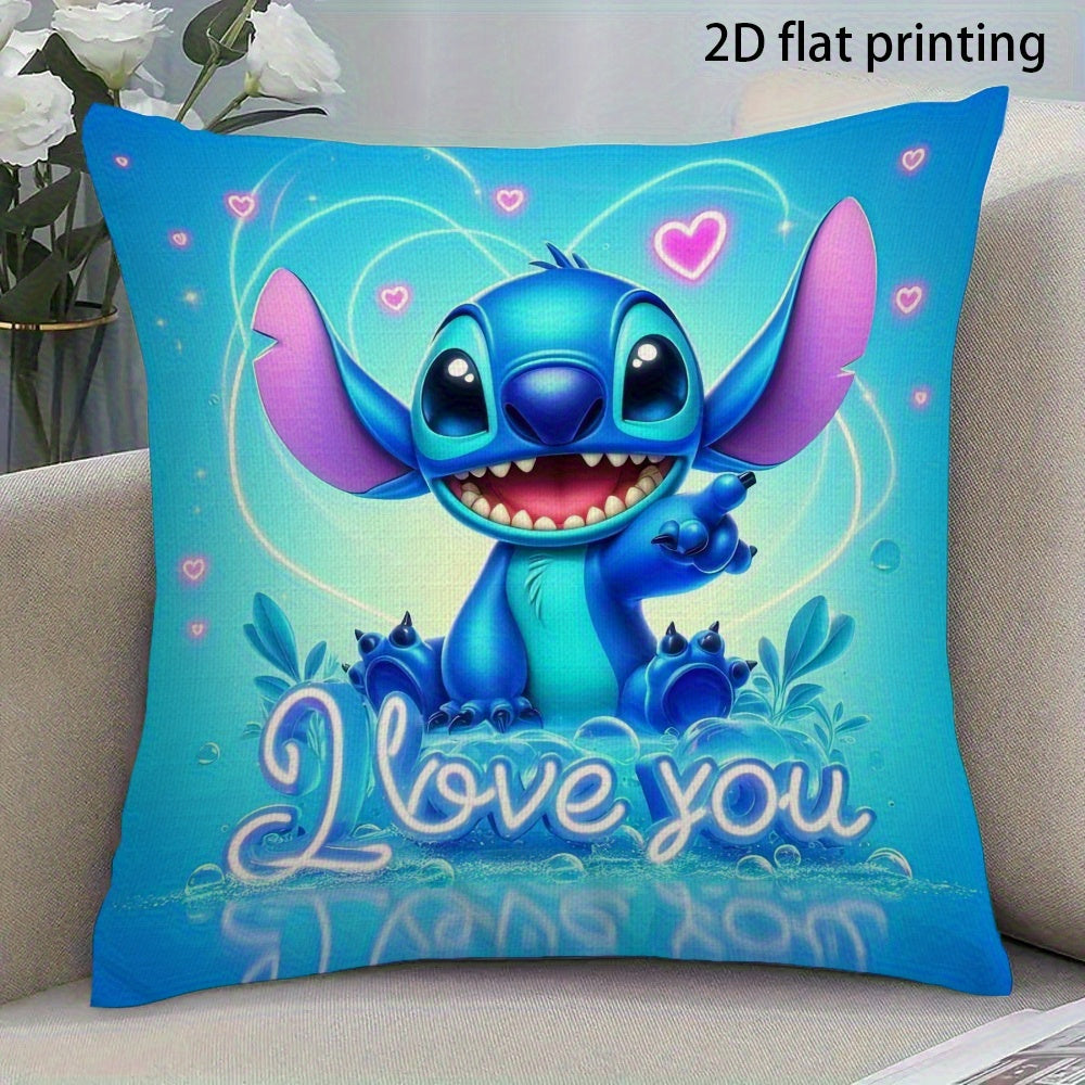 TEMU 1pc Stitch "i Love You" Theme Pillowcase - 18x18inch, Soft And Machine Washable, Double-sided 2d Printing, With Zipper Closure, , Heart And ,