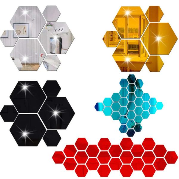 Wall Hexagon Mirror DIY Stickers Home Decor Acrylic Tile Wallpaper Decoration Sticker Mural Removable Room Art Ornament 12pcs-set paper atio