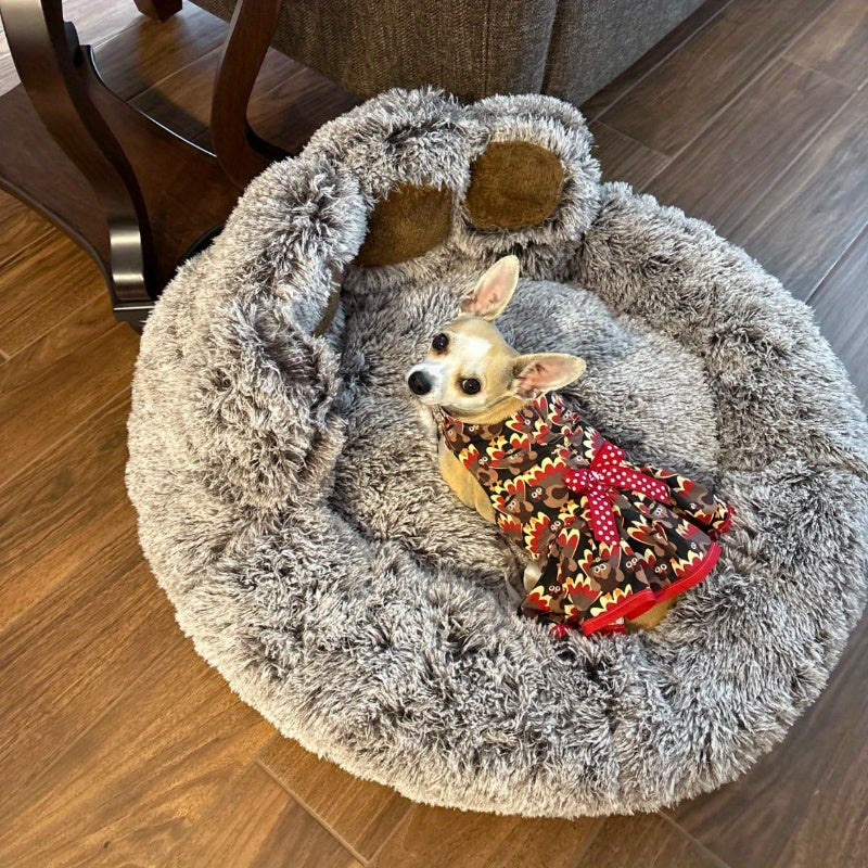 TEMU Soft & Cozy Plush Dog Bed With Standing Design - Upgraded Sofa For Medium Dogs, Gray & Brown, Perfect For Indoor And Relaxation, Dog Bed For