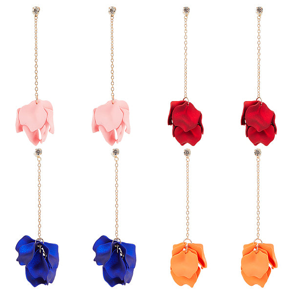 4 paire de boucles d'oreilles pendantes en forme de feuille en acrylique de 4 couleurs