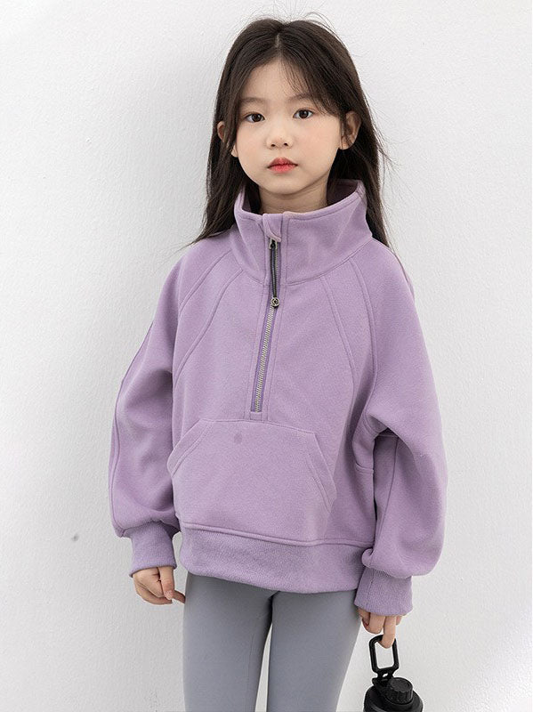 LL Lemon girls&#039; sports jacket 2024 autumn new children&#039;s stand-up collar half-zip sweatshirt long-sleeved loose top