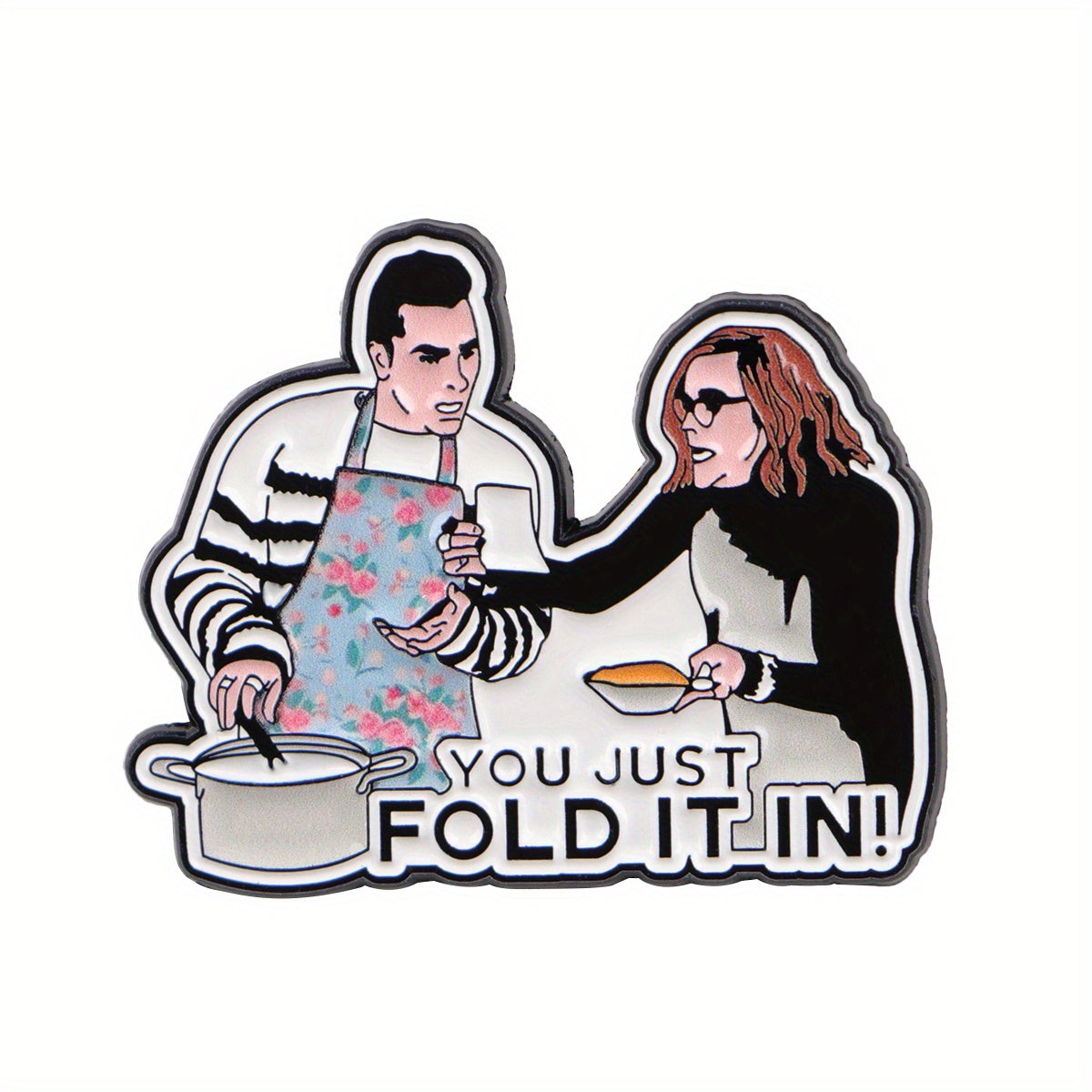 TEMU 1pc "you In!" Humorous Enamel Pin - Cute Cartoon Design With Chef & Woman, Pink Background, Perfect For Backpacks, Bags, Jackets, And Gifts,