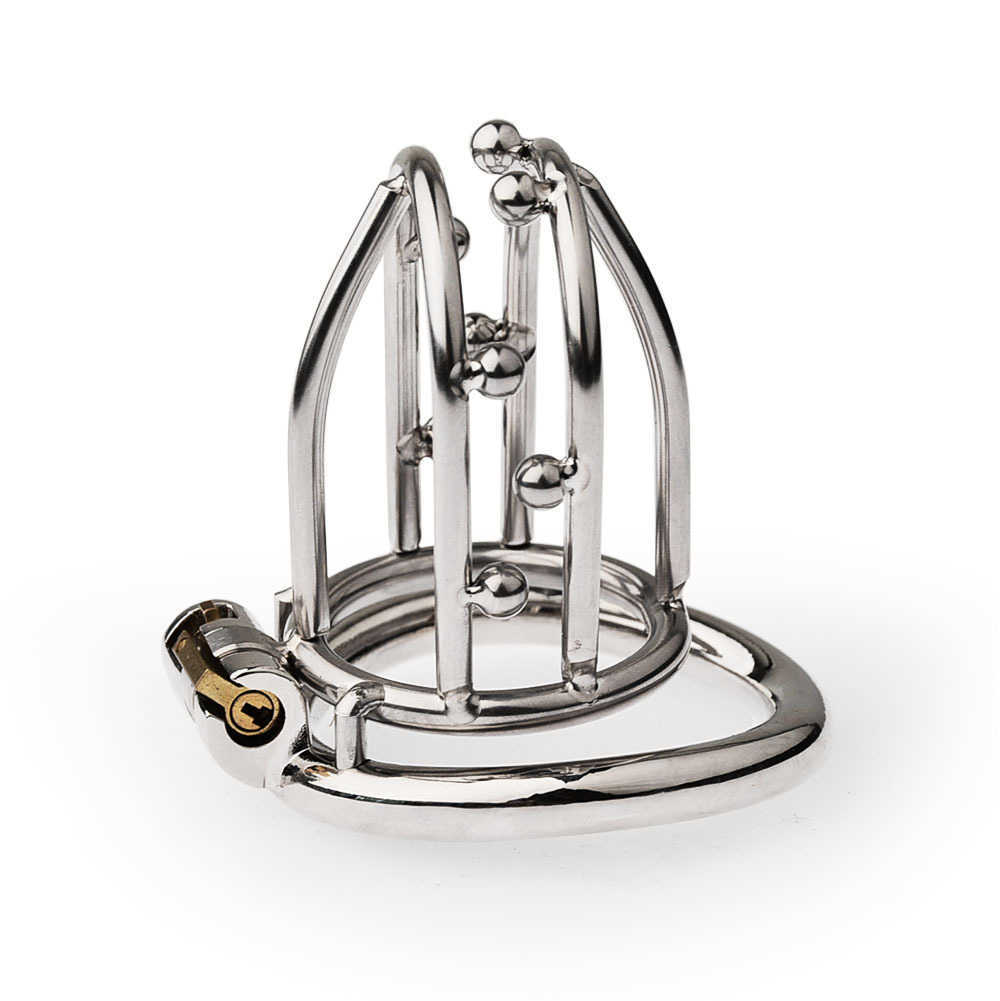 Jade bead cage metal chastity lock soft armor men&#039;s stainless steel penis lock multi-size cage 2024 new product S25109