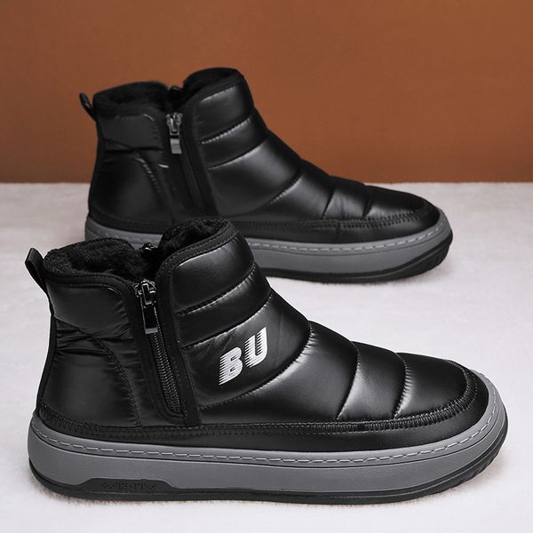 Winter Velvet Warm Outdoor Fashionable Cotton Shoes Men&#039;s Thick Black Casual Northern External Zipper Snow Boots