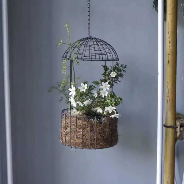 Garden Decorations Wire birdcage hanging basket outdoor garden decoration hanging basin hanging basin planting flower hanging grocery garden