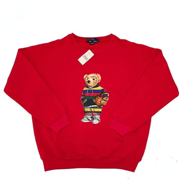 Men&#039;s Designer Cartoon Bear Polos Sweatshirt with Turn-down Collar, Round Neck, 100% Cotton, Long Sleeve, High-end Casual Printed Fashi