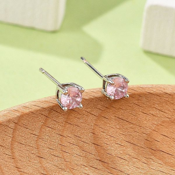 Boucles d'oreilles à tige rondes plates en laiton avec pavé de zircones cubiques pour femmes
