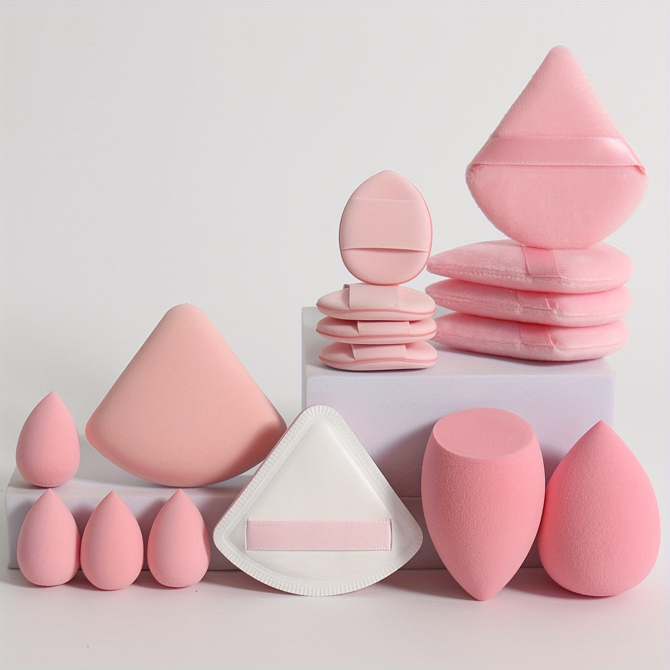 TEMU 16pcs Makeup Tool Set, 2 Flower & 4 Loose Powder & 4 Mini Air Cushion & 2 Makeup Sponges & 4 Blenders. Foundation Mixing Sponge For Liquid And