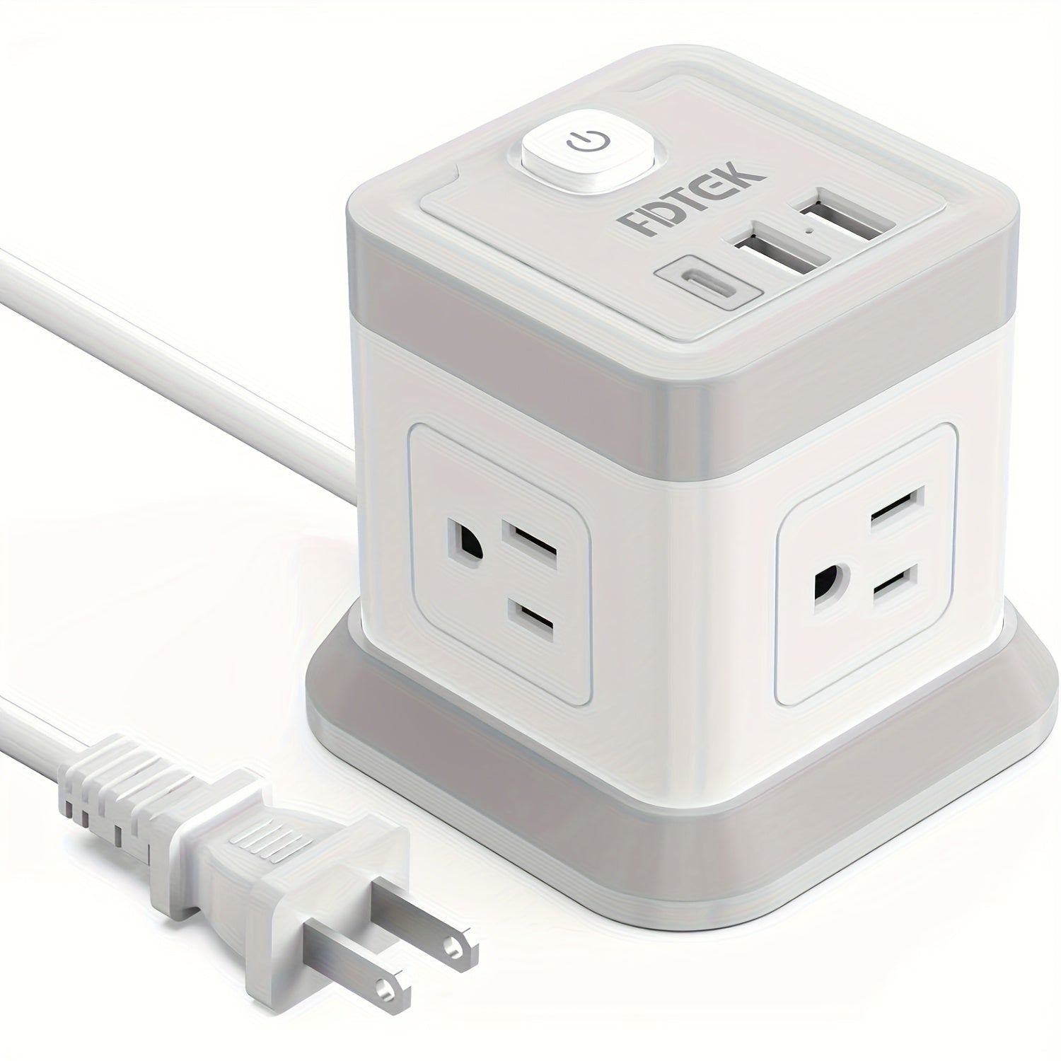 TEMU 2 Prong Power Strip With Usb, Flat Plug Extension Cord With 4 Outlets And 3 Usb Ports, 5 Ft Power Cord Desktop Charging Station, Protection,