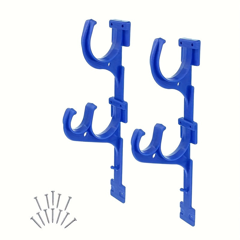 TEMU 2pcs Blue Pvc Outdoor Pole Hangers With Screws – Adjustable Hook For Pool Sticks, Garden Hoses, And Net Brushes – Durable For , Garden Tool