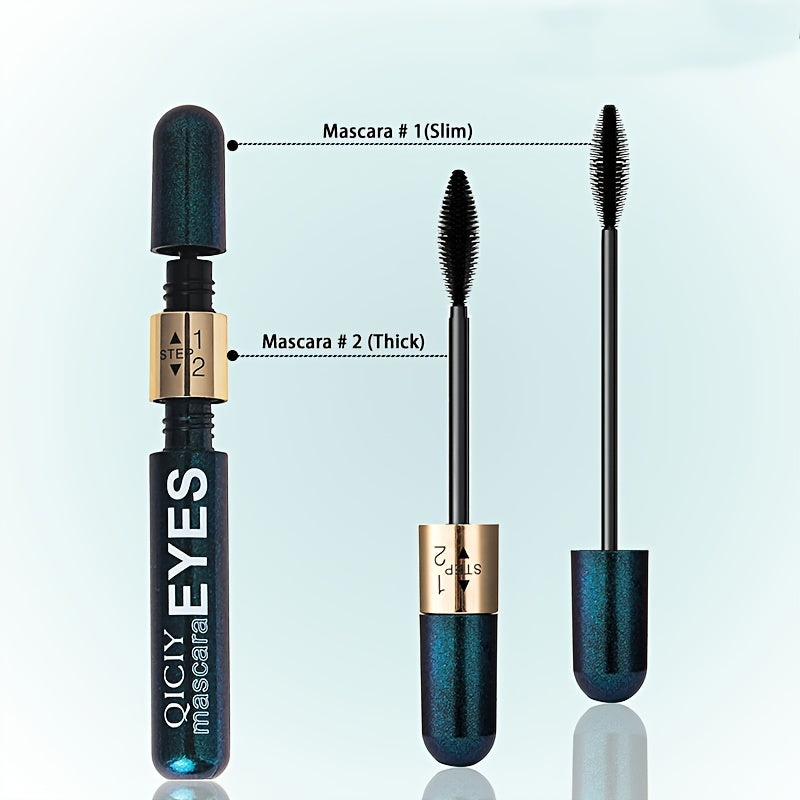 TEMU 2-in-1 4d Fiber Mascara: Super Waterproof, Volumizing & Lengthening Formula With Natural-looking Synthetic Lashes - Black Mascara For All Light