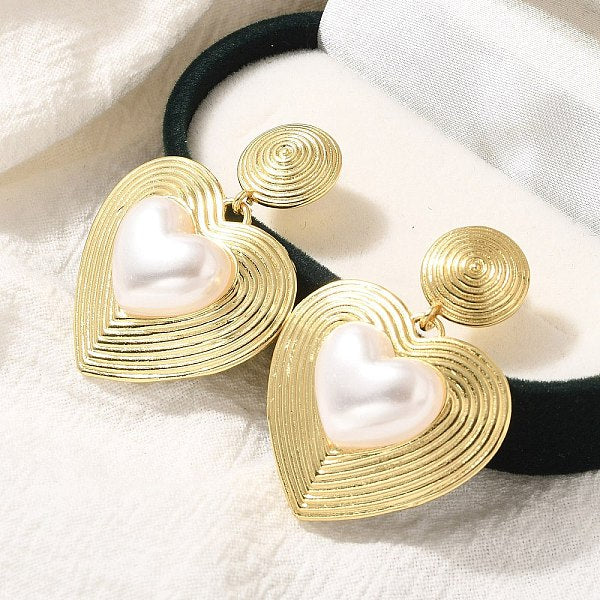 Boucles d'oreilles pendantes en laiton en forme de cœur avec placage en rack