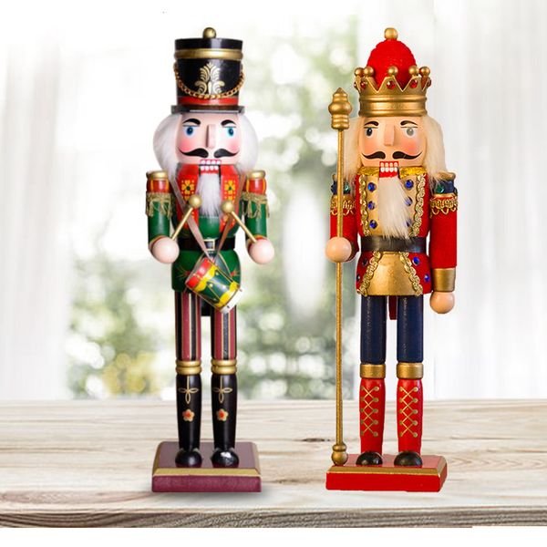Christmas Decorations 2Pcs-Set 30cm Christmas Nutcracker Hand Painted Wooden King Drummer Soldier Puppet Handcraft Christmas Home Office Dec