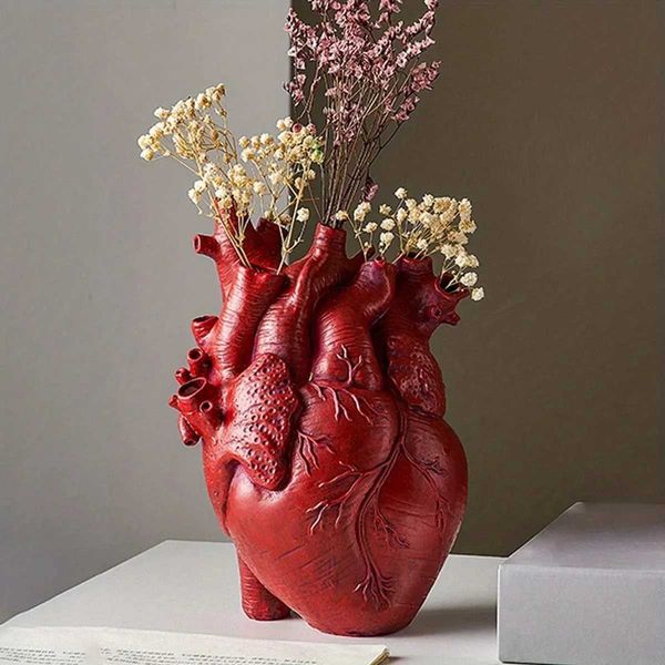 Vases Creative Heart-Shaped Heart Vase Vases For Flowers Sculpture Customized Vase Heart-Shaped Art Resin Vase Desktop Home Decoration H2501