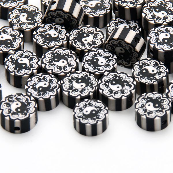 20-50-100pcs Black White Taichi Clay Spacer Beads Round Polymer Clay Beads For Jewelry Making Diy Bracelet Handmade Accessories