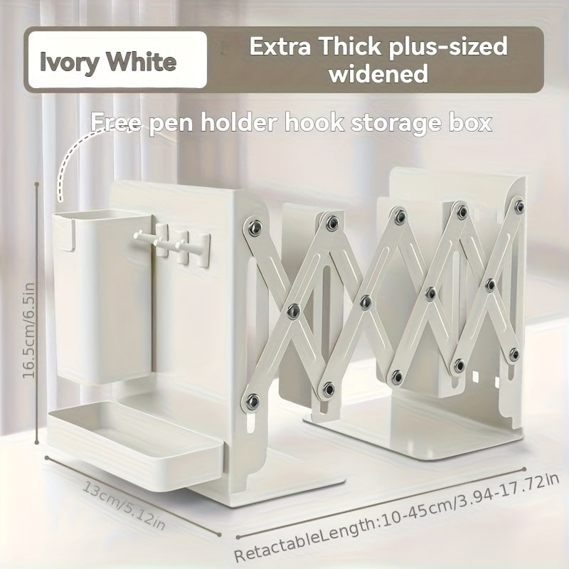 TEMU A Set Of Sturdy And Versatile Retractable Bookends With Pen Holder Hooks And Storage Boxes, 6pcs Foldable Space-saving Desktop Storage Racks,