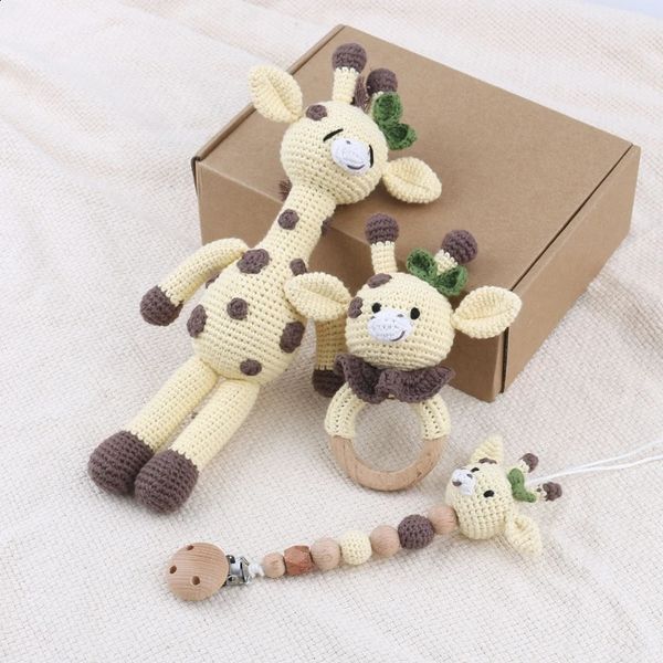 3pcs-set Baby Giraffe- Pacifier Chain Baby Teether born Shower- Present born Pograph Props Cotton Dropship 250114