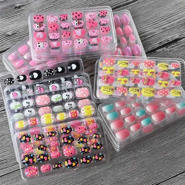 24pcs-box Candy Kids False Nail Cartoon Full Cover Press On Fake Nails Tips Kawaii Acrylic Artificial Fingernails for GirlsXJ241025