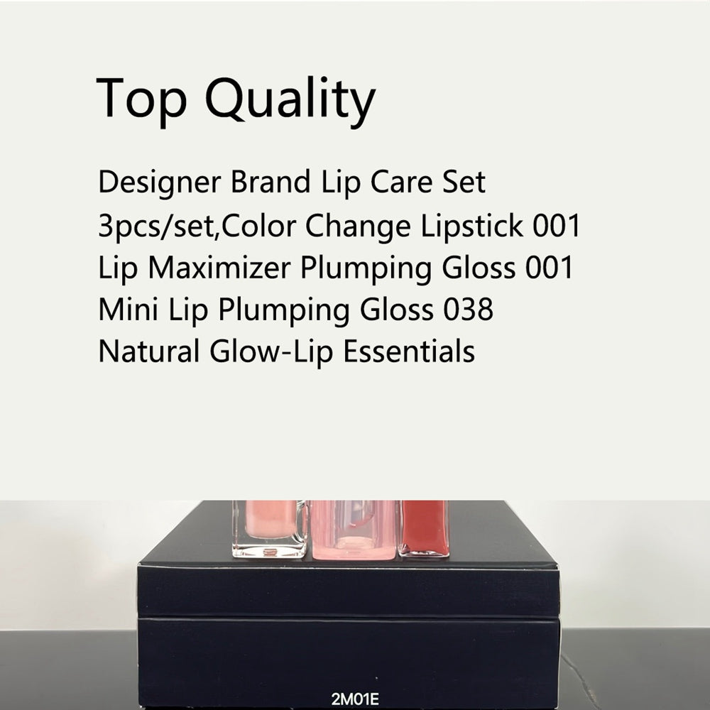 High Quality Lip Care Set Balm Designer Lipstick Pink 001 3pcs-set Lip Essentials Natural Glow Balm Deep Moisturizing Smoothing Lip Lines Long-Lasti