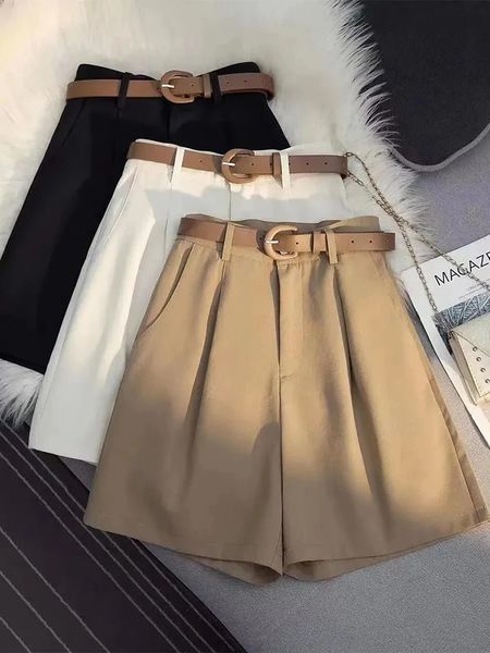 Zoki Pure Cotton Y2K Cargo Shorts Women Harajuku Belt High Waist Shorts Korean Vintage Loose Solid Female Simple Casual Shorts 250118