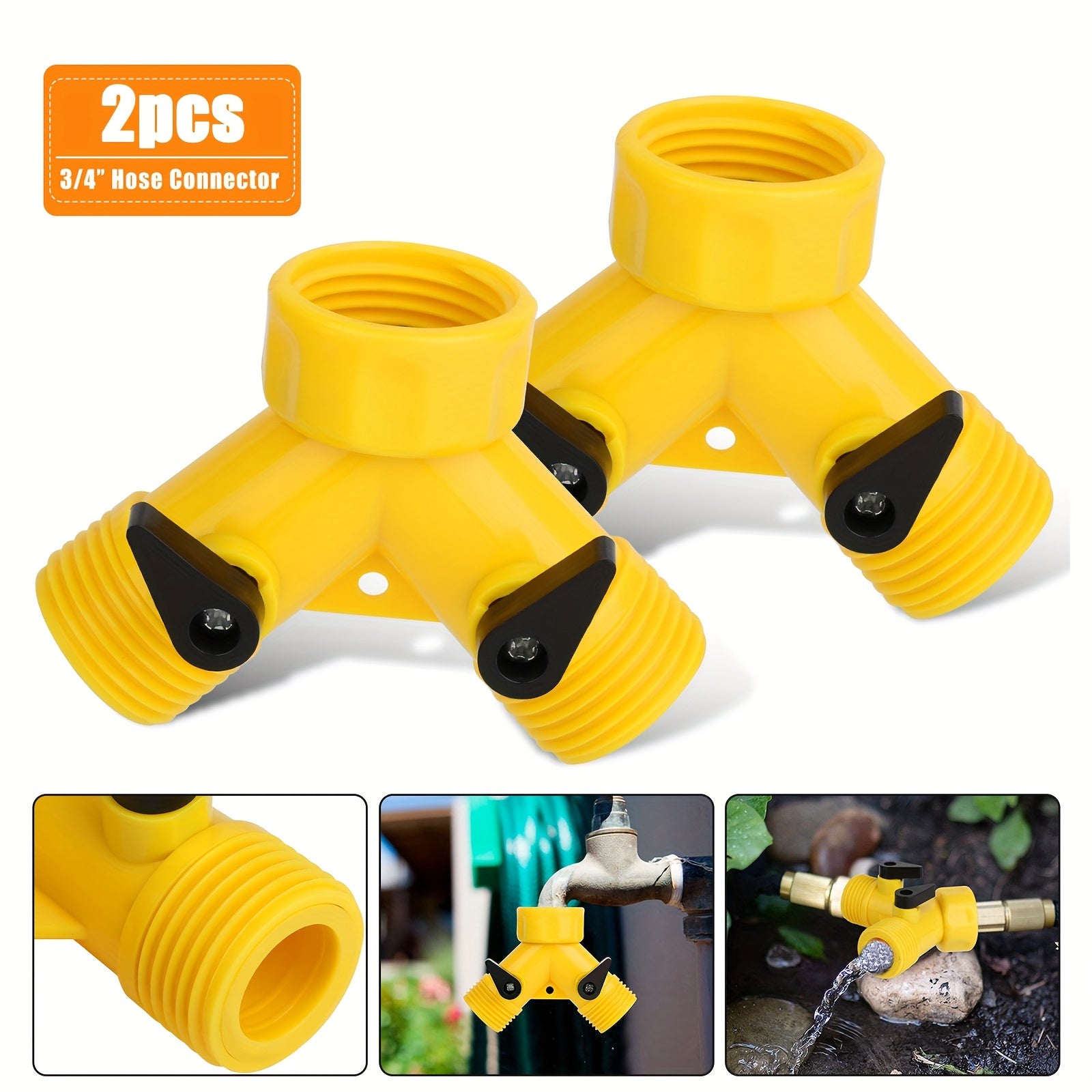 TEMU 2pcs 2-way Garden Hose Splitter, Y Shape Valve Connector For Easy Watering And Faucet Dispensing, Tap Adapter Outdoor
