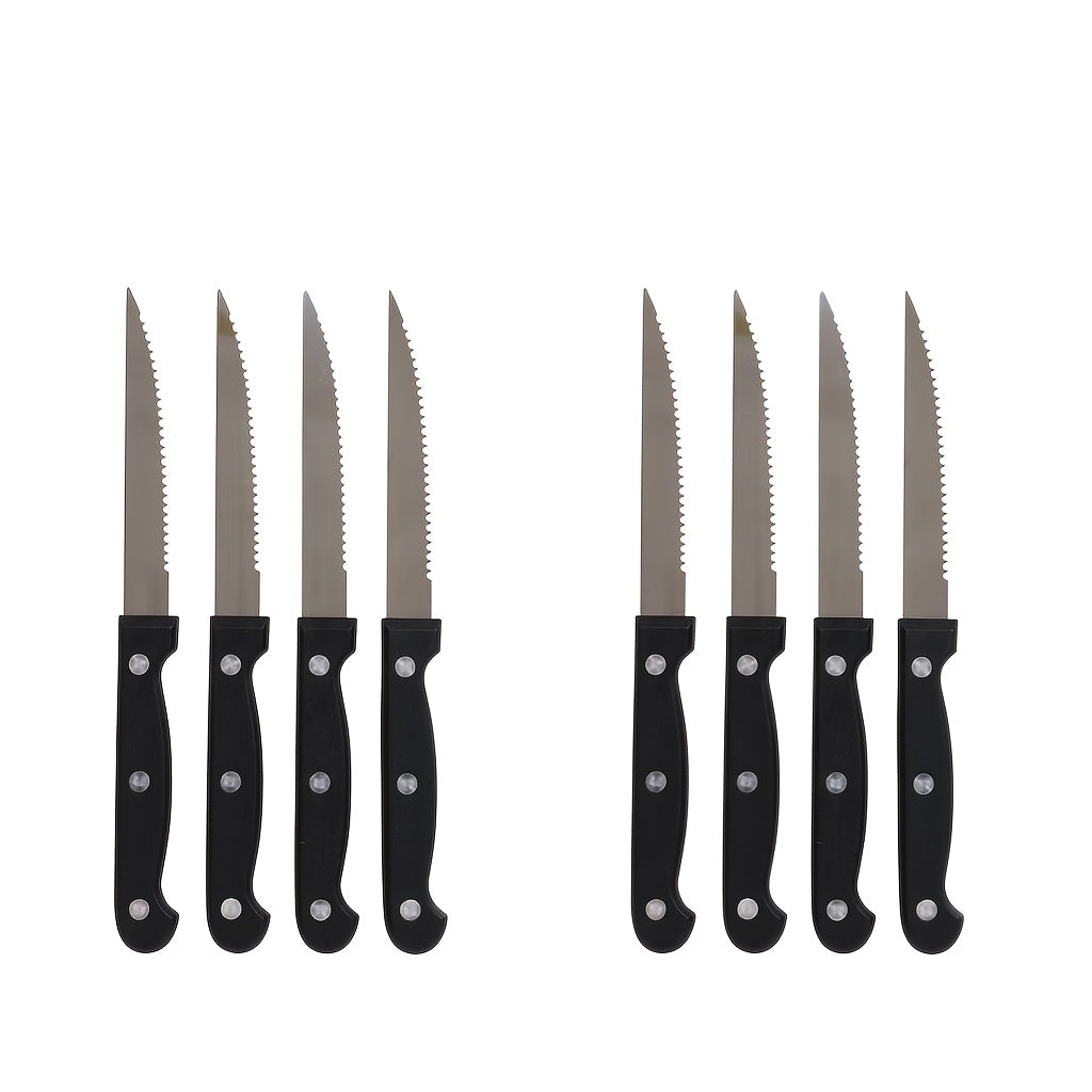 TEMU 8-16 Pack Stainless Steel Steak Knives Set - Ergonomic Western-style Dining Cutlery With Serrated Edge, Dishwasher Safe, Mirror Polished