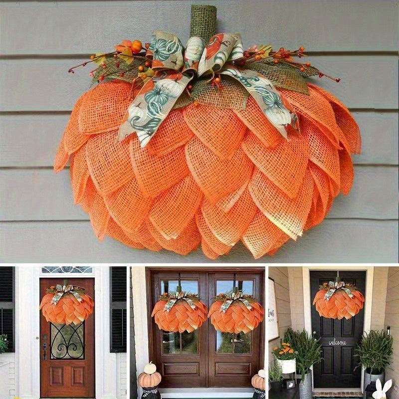 TEMU 1pc Large 17.7-inch Luxury Pumpkin Wreath - Elegant Halloween & Thanksgiving Decoration With Dollar & , Door-wall Hanging Ornament For Home,