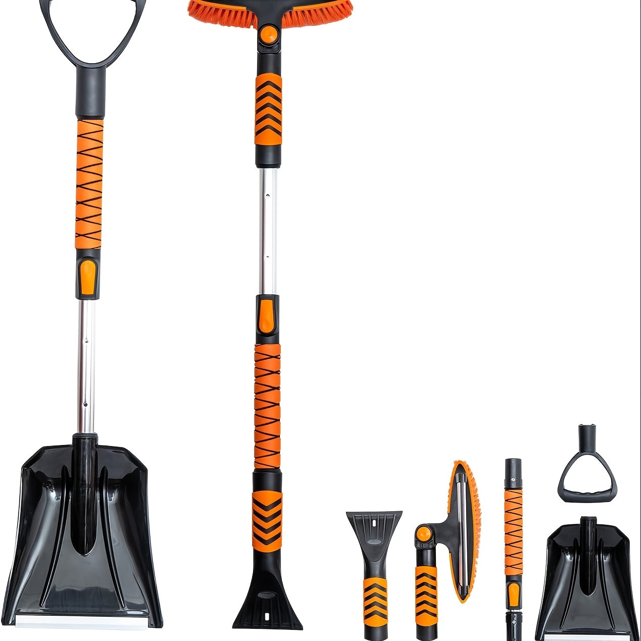 TEMU Vivicreate 5 In 1 Ice Scraper And Extendable Emergency Snow Shovel Snow Broom With 180° Pivoting Brush Head Snow Scraper For Cars, Trucks, Suvs,